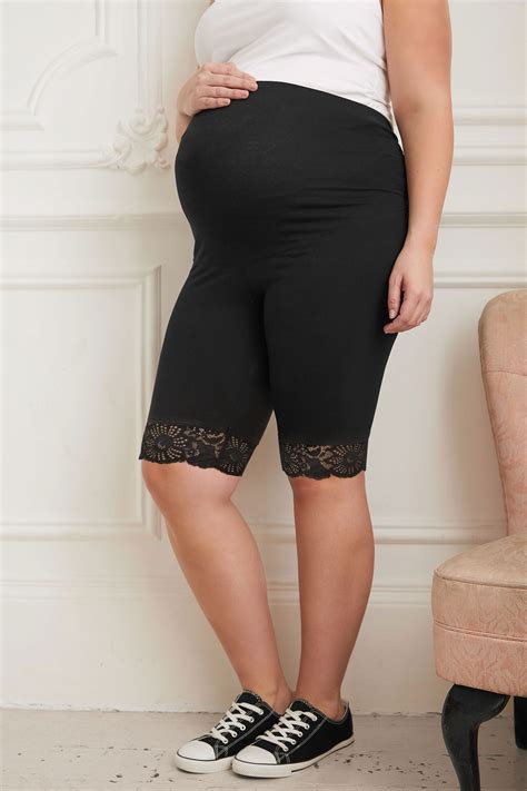 Bump It Up Maternity Black Cotton Elastane Legging Shorts Plus Size 16 To 30