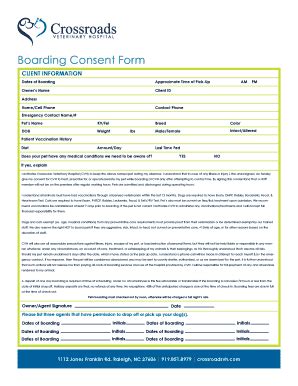 Fillable Online Boarding Bconsent Formb Crossroads Veterinary