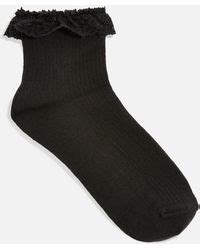 Lyst Topshop Grey Cream Lace Trim Socks In Gray