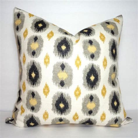 Gold Yellow Black Grey Ikat Print Pillow Cover Decorative Ikat Design