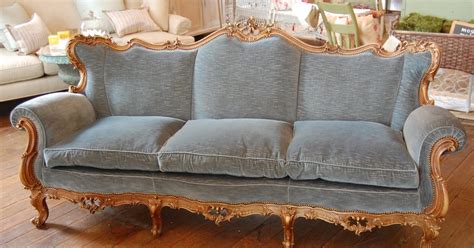 Urban Farmhouse Beautiful Faded Blue Velvet French Style Sofa