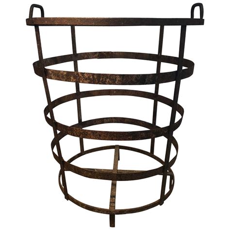19th Century French Wrought Iron Laundry Basket With Handles For Sale