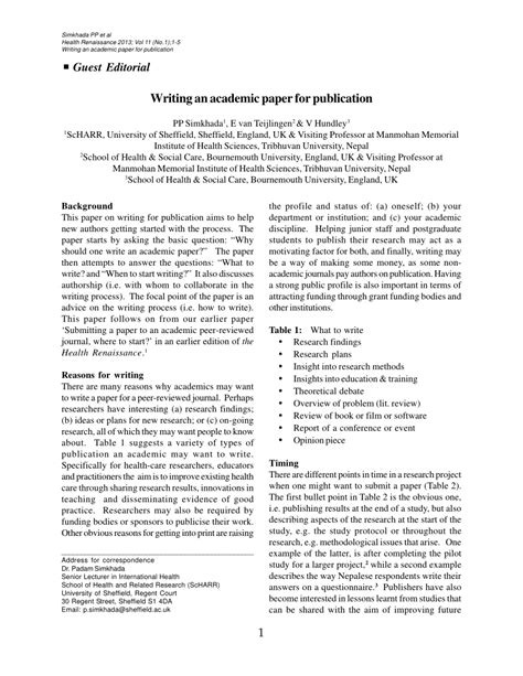 Pdf Writing An Academic Paper For Publication
