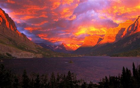 Sunset At Glacier National Park In Alberta Canada