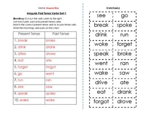 The only option for an english speaker is to commit the changes to memory. Verbs: Irregular Past Tense Verbs Sort and Key (1 of 6) by ...