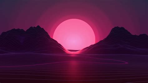 Download 2560x1440 Neon Sunset Mountains Digital Art
