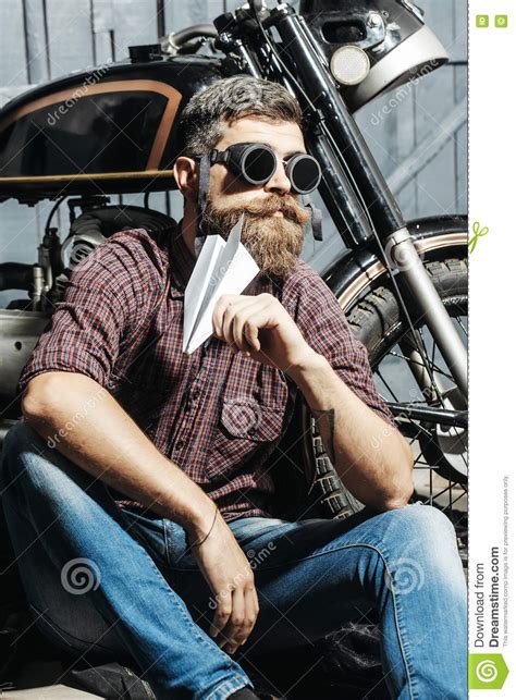 Bearded Man Hipster Biker Stock Photo Image Of Biker 80982468