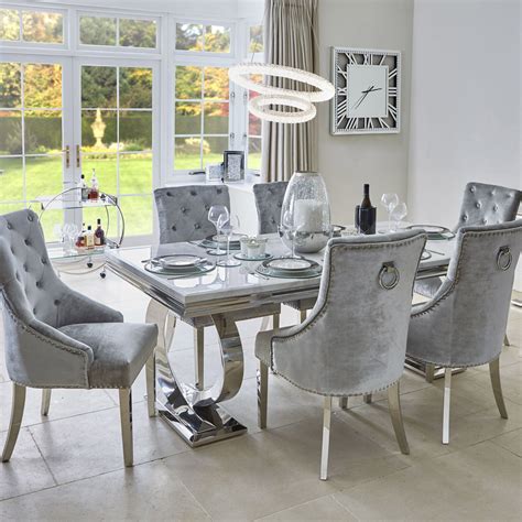 Kensington 200cm Bone White Marble Dining Table And 6 Parker Chairs In