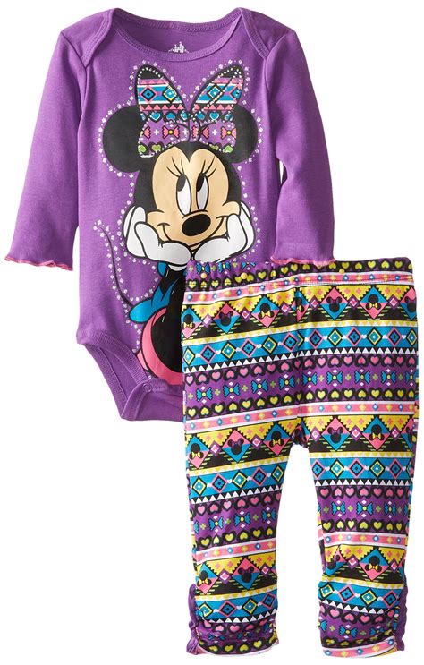 Disney Baby Girls Newborn Minnie Mouse Bodysuit And Pant Set Purple 0