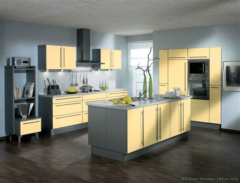 Instead, consider pairing them with a dark gray, red or white if for example, shades of yellow like honey, mocha, buttercup or sand can work well for this vibe. Kitchen Design Pictures Of Modern Yellow Kitchens Kitchen Cabinets Modern Two Tone 169 A062a ...