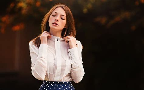Women Model Olga Kobzar See Through Clothing Polka Dots Fall HD