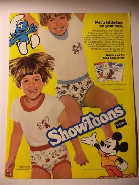 Hanes Showtoons Boys Underwear Magazine Ad 1984 Smurfs Mickey Free