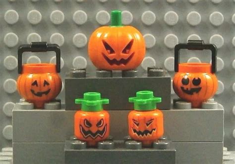 Lego Pumpkin Jack O Lantern ~ Orange Green Stem Head Bucket Minifig