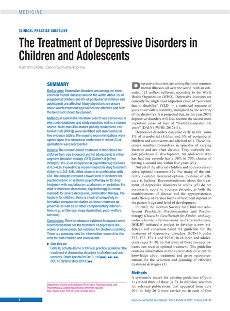 Pdf The Treatment Of Depressive Disorders In Children And Adolescents