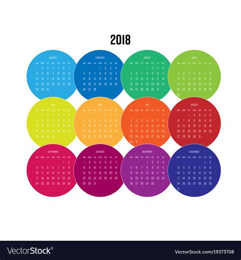 Year 2018 Calendar With Months In Colorful Circle Vector Image