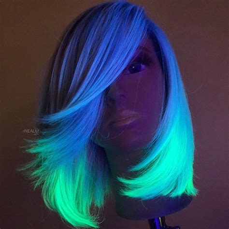 Neon Blue Glow In The Dark Hair Glow Hair Hair Color Tutorial Dyed Hair