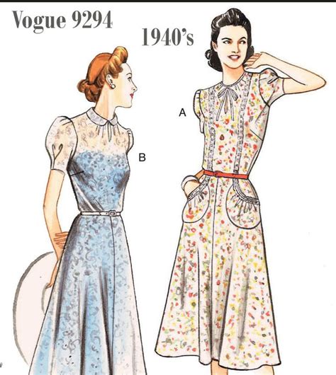 V9294 Vogue 9294 Sewing Pattern Vintage 1940s Fitted Dress Neck