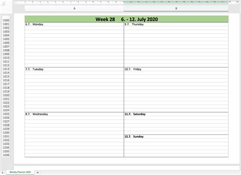 Hairstyle Update Weekly Calendar Template 2020 Excel