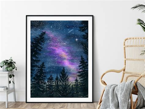 Galaxy Poster Print Galaxy Wall Art Purple Sky Galaxy Space Painting