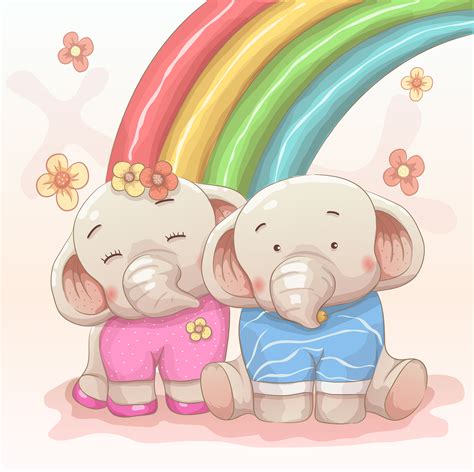 Cute elephant couple in love with rainbow 1221833 Vector Art at Vecteezy