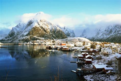 Snow In Reine Village Lofoten Islands Norway Stock Image Image Of