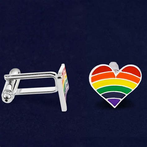 Gay Pride Rainbow Flag Silver Plated Heart Cufflinks Gayprideshop