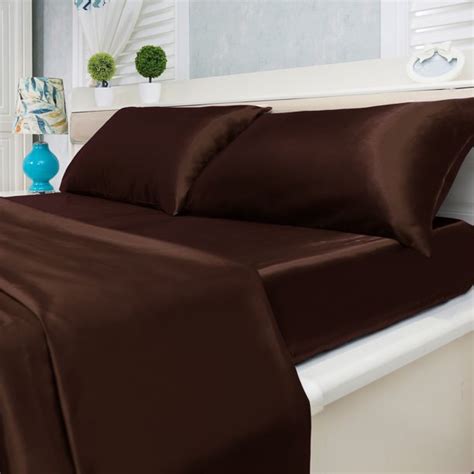 Satin Bed Sheet Set Ultra Soft 4 Piece Chocolate King