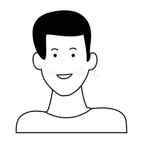 Young Man Smiling Cartoon Profile In Black And White Stock Vector