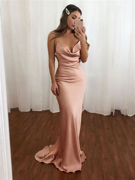 Chic Elegant Mermaid V Neck Slip Satin Prom Dresses Evening Party Dresses · Dressmeet · Online