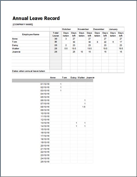 This form is an official request for higher mana. Employee Annual Leave Record Sheet Templates | 7+ Free ...