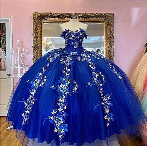 Royal Blue Quinceanera Dresses Sweetheart Flowers Prom Party Sweet 16