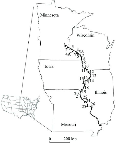 Options for moderate (intermediate) paddlers. Map of the Upper Mississippi River. Numbers represent Lock ...