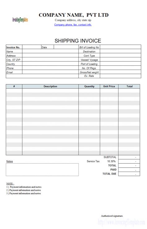 Courier Invoice Template