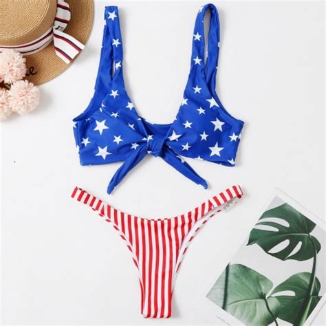 American Flag Bikinis 2021 Women Swimsuit Set Cute Stars Striped Swimsuit Padded Push Up