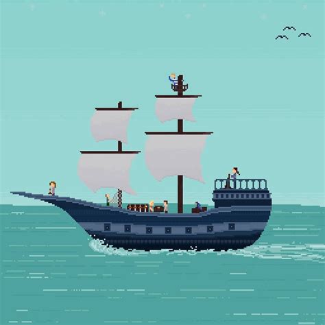 Blue Pirate Ship Pixel Art Art And Architecture Pixel Art Art