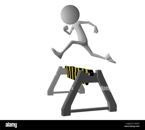 3d Character Jumping Over A Yellow Black Roadblock Stock Photo Alamy