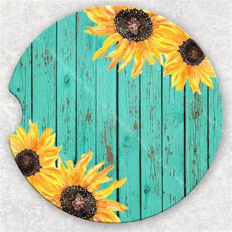 Car Coaster Set Wood And Sunflowers Western Stylin In 2023 Car