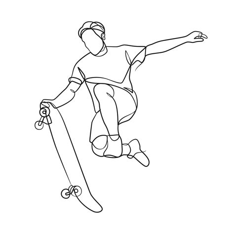 Continuous Line Drawing Of Man Playing Skateboard 6455865 Vector Art At