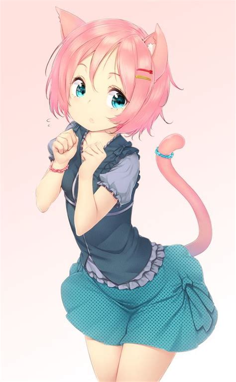 Adorable Short Haired Pink Neko Cat Girl Neko Girl Kawaii Neko Girl
