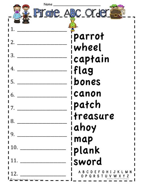 Free printable preschool english language activities for young children old to cut and paste alligator,crab, dolphin,starfish,parrotfish,fish in abc order. 38 Alphabetical Order Worksheets | KittyBabyLove.com