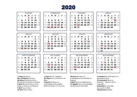 Almanaques Y Feriados 2020