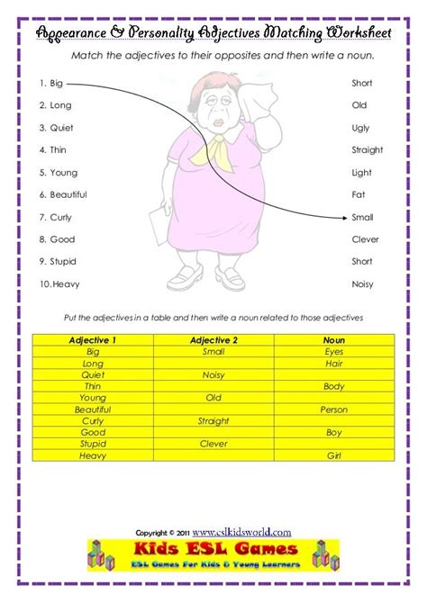 Appearance Adjectives Matching Worksheet