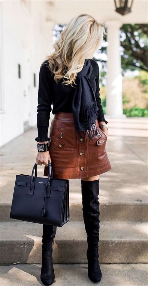Fall Outfits Women S Brown Leather Skirt Stylish Winter Outfits