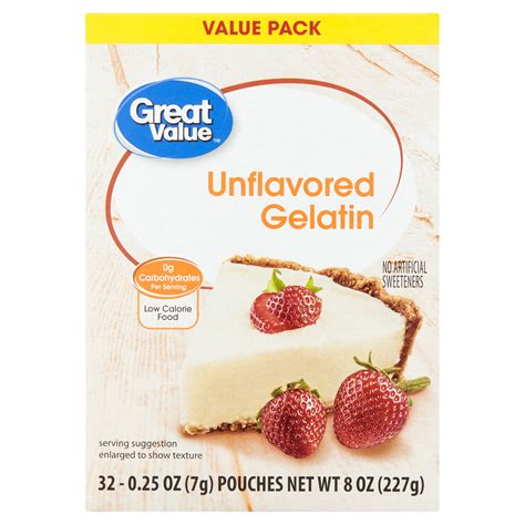 Great Value Unflavored Gelatin Mix 025 Oz 32 Count Pouches