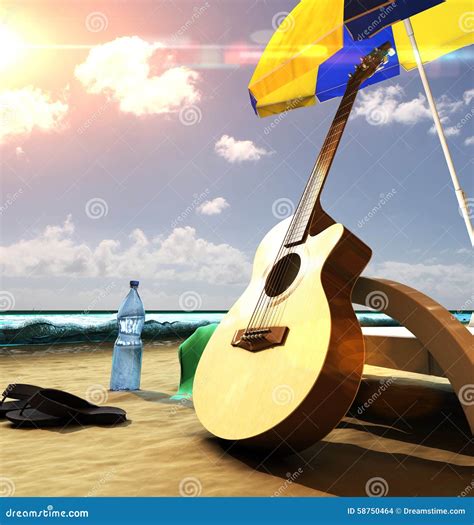 Guitar on the beach stock photo. Image of guitar, ocean - 58750464