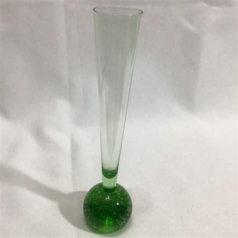 Baker Sweden Retro Green Glass Bubble Effect Paperweight Stem Etsy Green Glass Bud Vases Glass