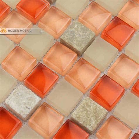 Orange Glass Mixed Gray Marble Tile Bathroom Mosaic Tiles Kitchen