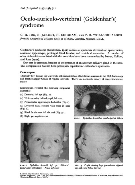 Oculo Auriculo Vertebral Goldenhar S Syndrome British Journal Of Ophthalmology