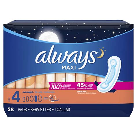 Always Maxi Unscented Pads Without Wings Overnight 28 Count Pack Of