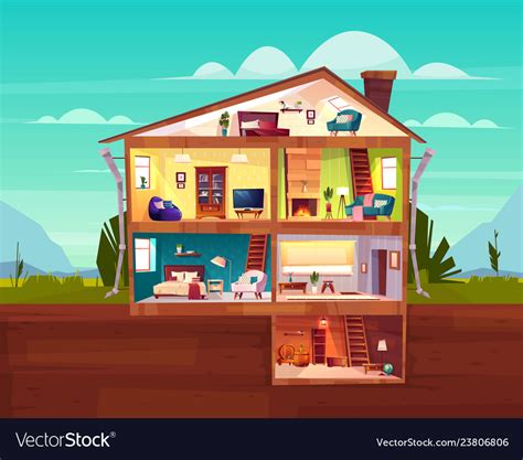 Cottage House Cross Section Rooms Plan Royalty Free Vector